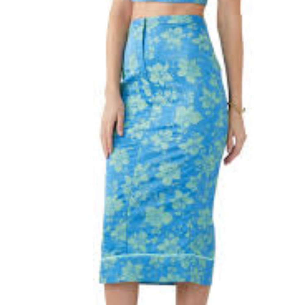 Alexis Blue and Green Floral Midi Skirt